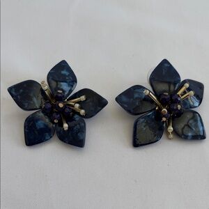 Blue Floral Statement Earrings – Resin Flower Design – Costume Jewelry